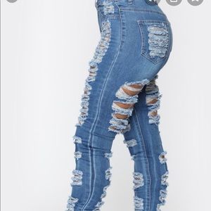 Distress high rise jeans